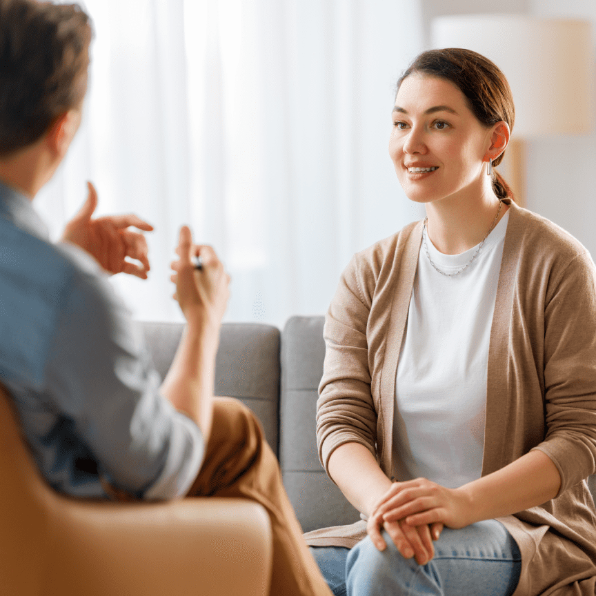 Smiling woman in counseling session